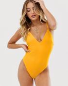 Asos Design Recycled Key Hole Channel Back Swimsuit In Orange - Orange