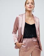 Little Mistress Satin Blazer With Contrast Piping In Copper - Copper