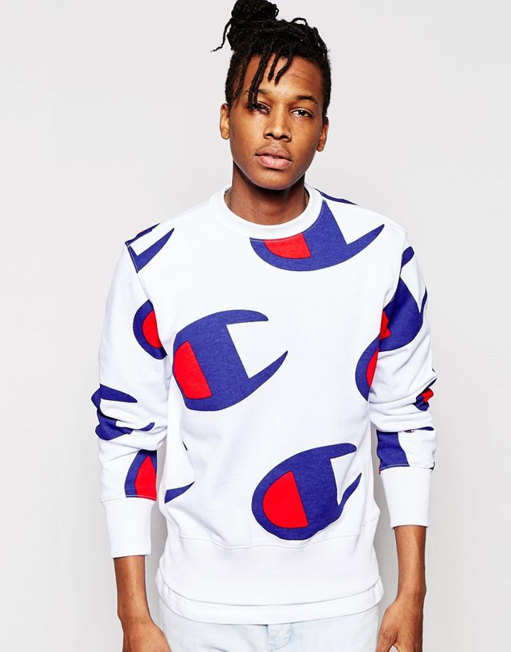 Champion Sweatshirt With All Over Logo Print - White