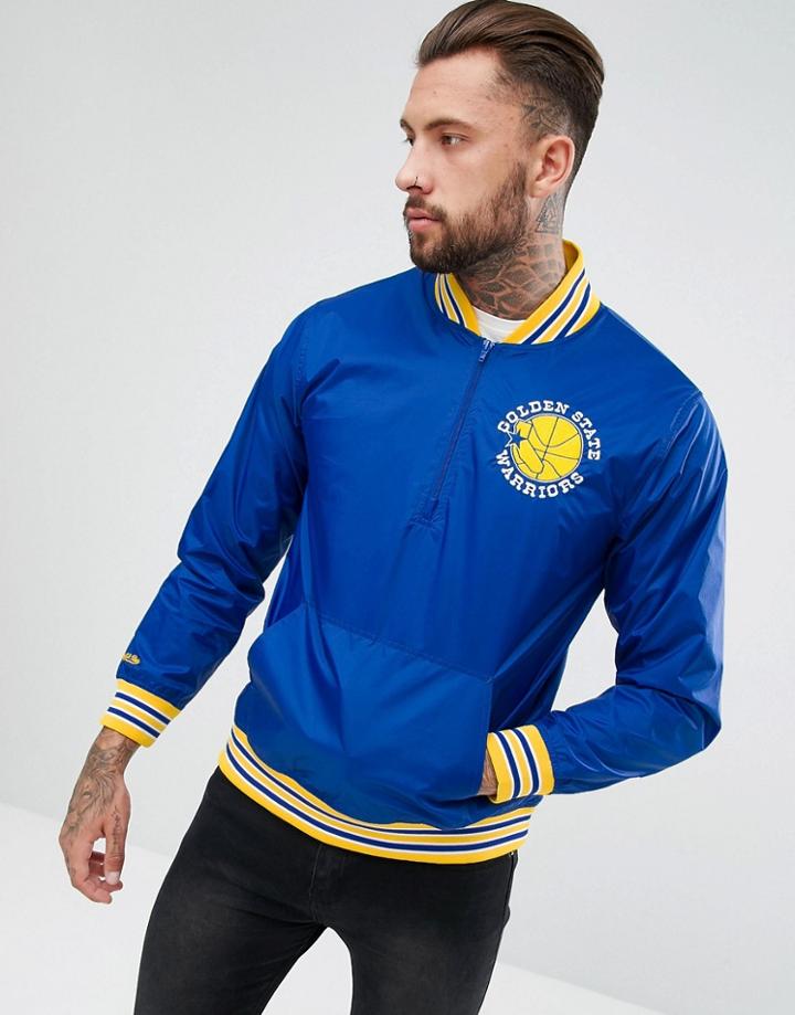 Mitchell & Ness Nba Golden State Warriors Overhead Jacket - Blue