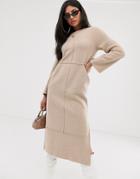 Asos Design Super Soft Exposed Seam Patch Pocket Midi Dress - Beige
