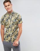 Selected Homme Short Sleeve Shirt In Regular Fit With All Over Hawaian Print - Navy