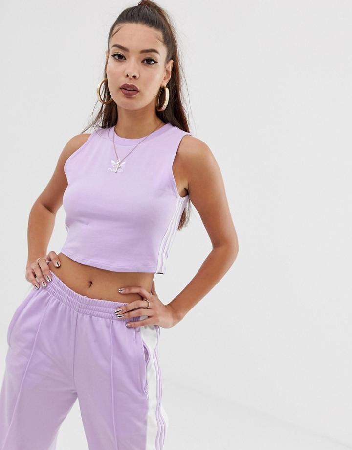 Adidas Originals Adicolor Three Stripe Cropped Tank In Purple - Purple