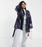 Asos Design Curve Cracked Faux Leather Jacket In Dark Blue-brown