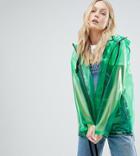 Asos Design Tall Rain Jacket With Contrast Binding - Green