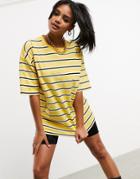 Asos Design Super Oversized T-shirt In Collegiate Stripe In Yellow-multi