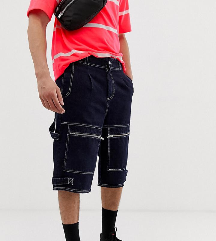 Collusion Denim Utility Shorts In Indigo-blue