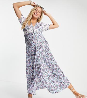 Violet Romance Maternity Maxi Dress In Mix & Match Floral-multi