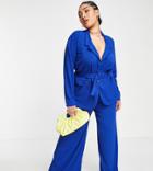 I Saw It First Plus Wide Leg Belted Pants In Blue - Part Of A Set