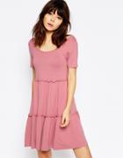 Asos Tiered Swing Dress With Short Sleeves - Pink