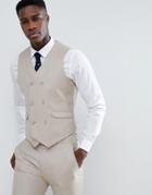 Asos Design Wedding Slim Suit Vest In Stone 100% Wool - Stone