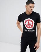 Love Moschino T-shirt In Black With Pixel Peace Logo - Black