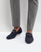 Dune Bar Loafers In Navy Suede - Blue
