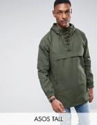 Asos Tall Lace Up Overhead Jacket In Khaki - Green