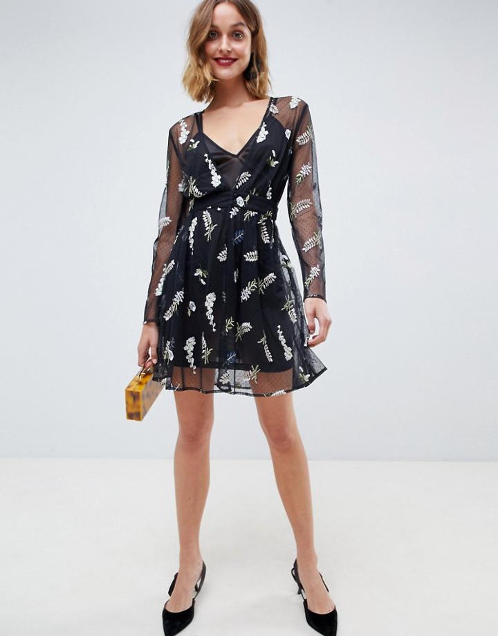 Unique 21 Embroidered Long Sleeve Dress - Black