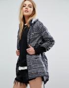 Brave Soul Grid Print Trench - Black
