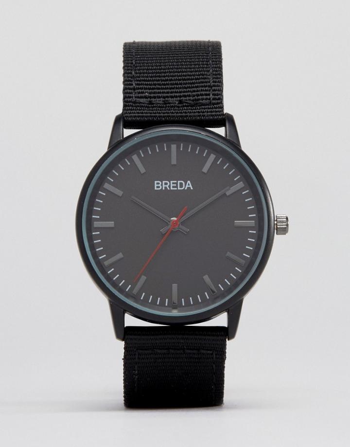 Breda Valor Black Leather Watch - Black