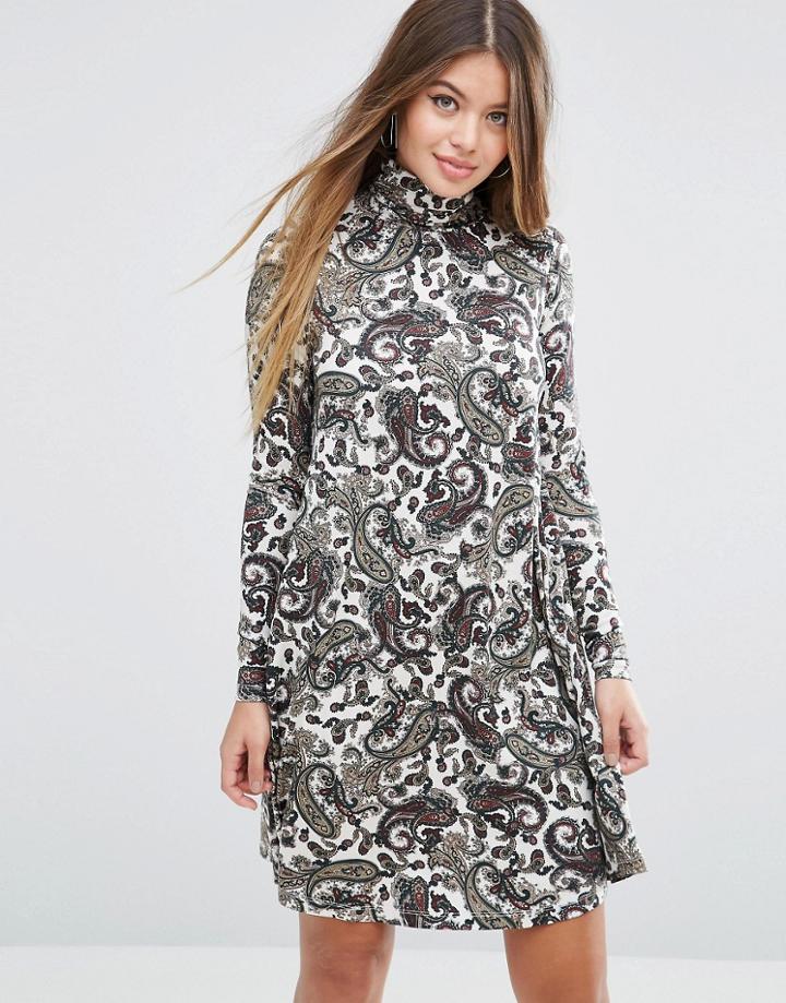 Asos Swing Dress In Paisley Print - Multi