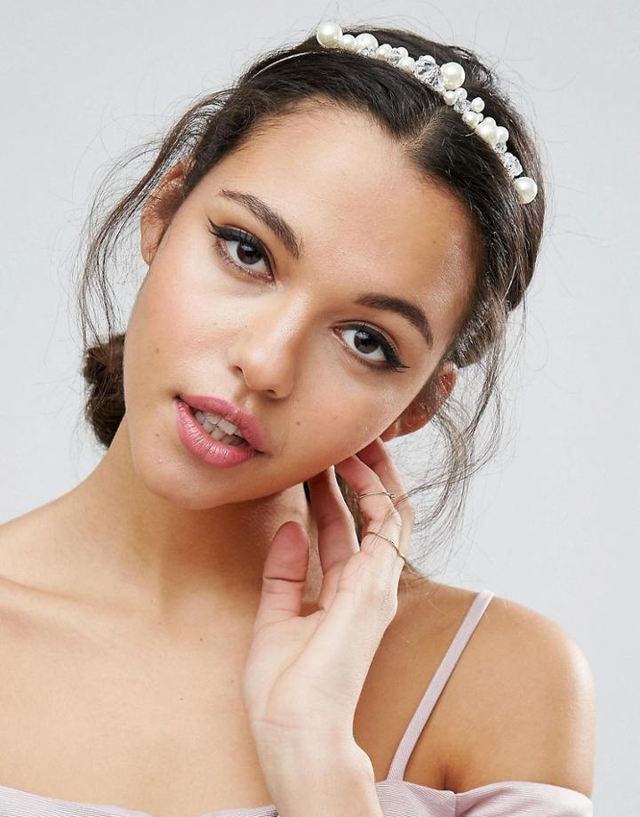 Asos Occasion Faux Pearl Crown Headband - Cream