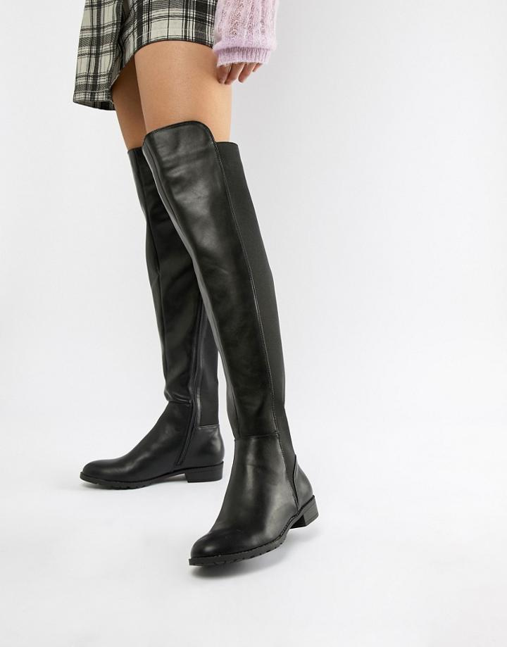 London Rebel Elastic Flat Over Knee Boot