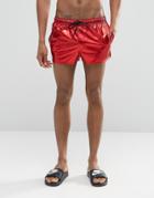 Asos Swim Shorts In Metallic Red Super Short Length - Red