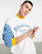 Asos Design Oversized Sweatshirt In Blue And White Color Block With Varsity Print-multi
