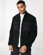Calvin Klein Mix Media Fleece Jacket In Black