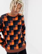 Collusion Sweater In Bright Block Print - Multi