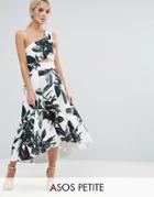 Asos Petite Palm Print One Shoulder Scuba Dip Back Prom Dress - Multi