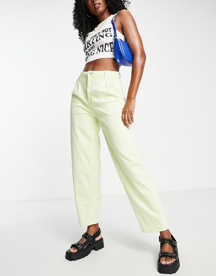 Noisy May High Rise Dad Pants In Pale Green