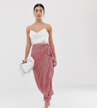 Fashion Union Petite Tie Waist Midi Skirt In Spot - Pink