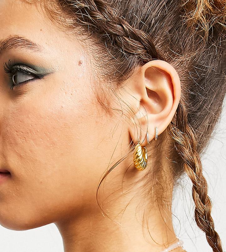 Reclaimed Vintage Inspired Stainless Steel Croissant Earring Hoops-gold
