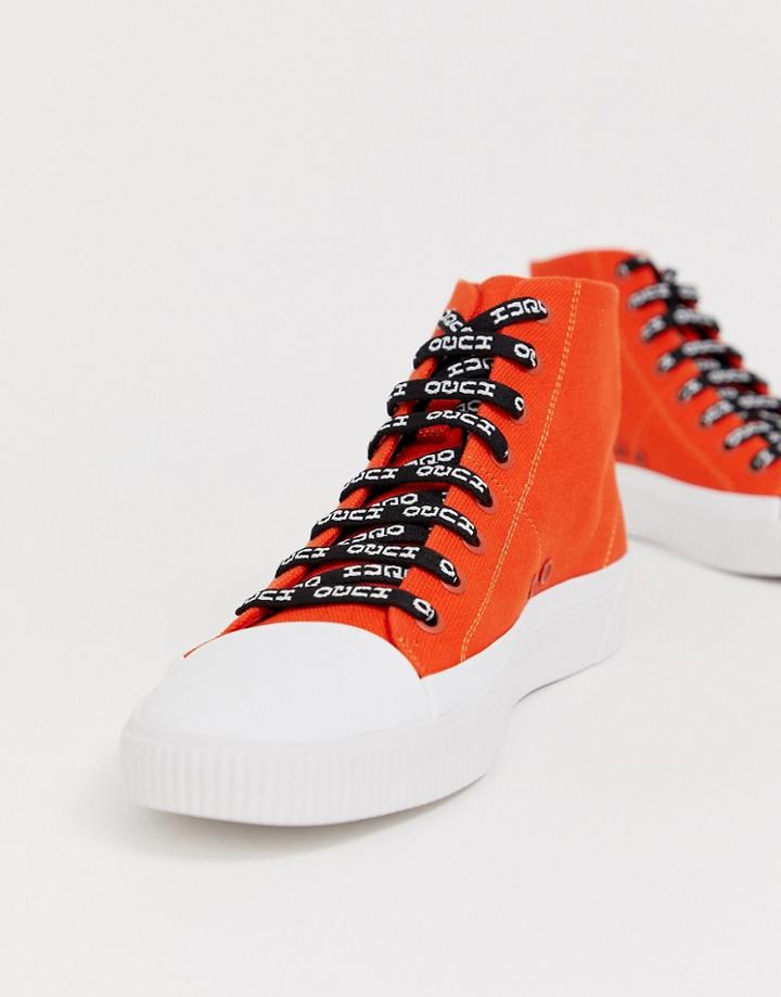 Hugo Zero High Top Logo Lace Sneakers In Orange