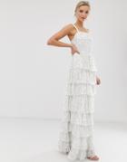 Dolly & Delicious All Over Embellished Square Neck Maxi Dress With Full Tiered Skirt In White