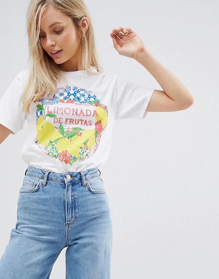 Asos Design T-shirt With Limonada Print - Cream