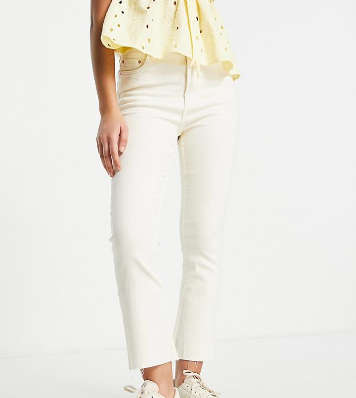 Bershka Petite Straight Leg Jeans In Ecru-white