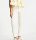 Bershka Petite Straight Leg Jeans In Ecru-white
