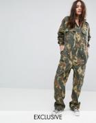 Reclaimed Vintage Revived Boiler Suit In Camo - Green