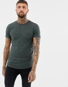 Religion Muscle Fit T-shirt With Curved Hem In Dark Gray - Gray