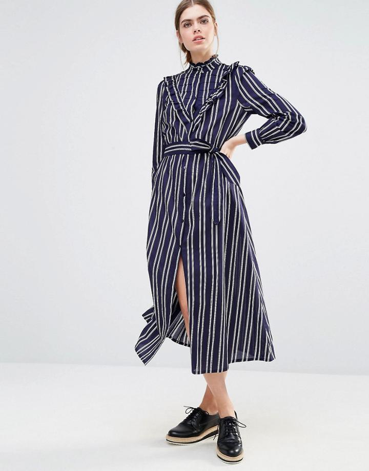 Baum Und Pferdgarten Alexa Midi Dress In Double Stripe - Navy
