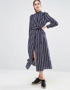 Baum Und Pferdgarten Alexa Midi Dress In Double Stripe - Navy