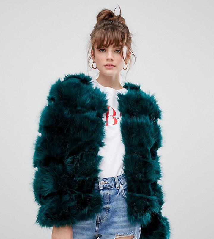 New Look Coat In Fluffy Faux Fur - Green