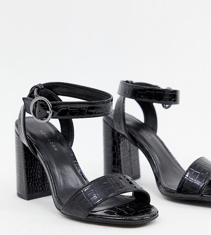 New Look Croc Heeled Sandal-black