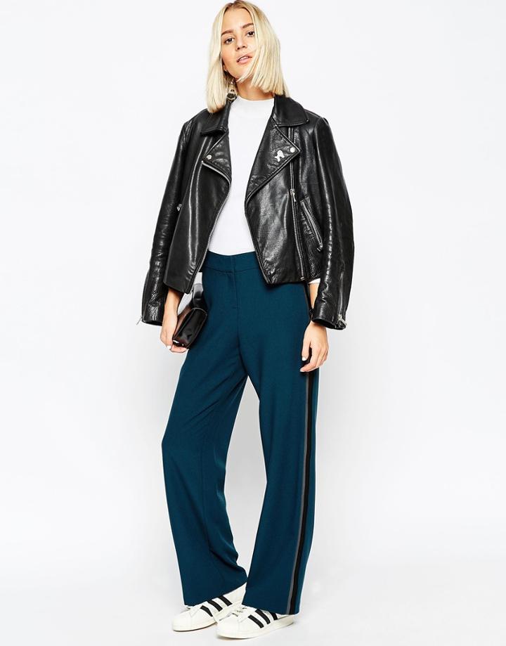 Asos Wide Leg Pant With Side Stripe - Teal