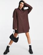 Asos Design Cotton Oversized Mini Shirt Dress In Chocolate-brown