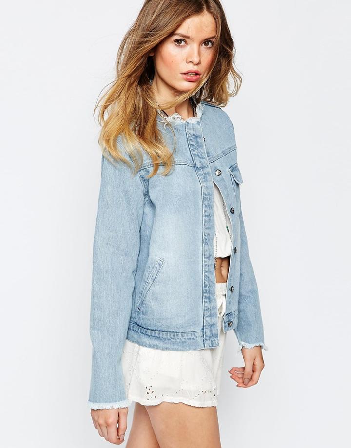 Somedays Lovin Raw Edge Denim Jacket - Midwash