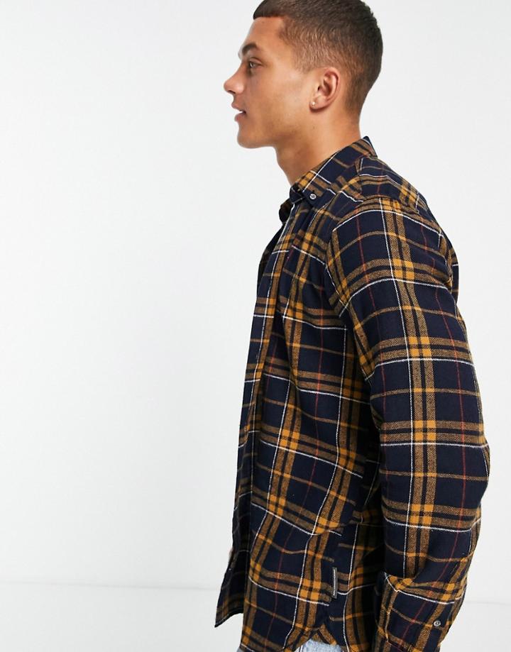 French Connection Long Sleeve Multi Check Flannel Shirt In Navy