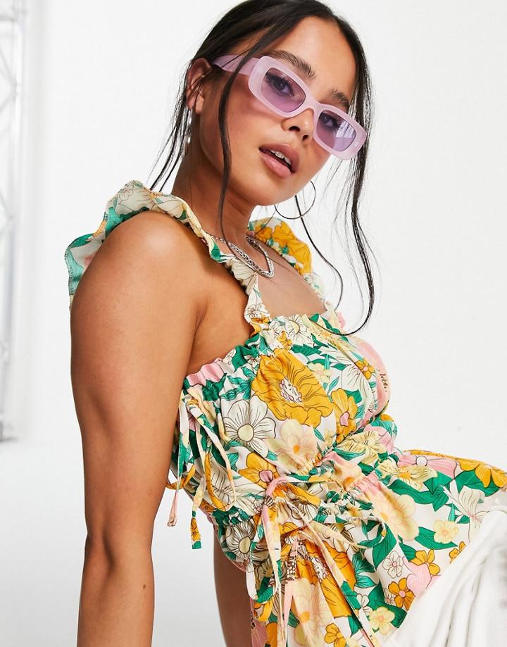 Topshop Tie Side Printed Floral Cami Top In Multi
