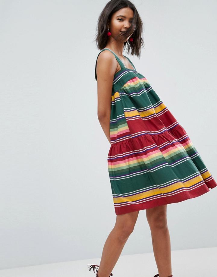 Asos Smock Sundress In Summer Stripe - Multi