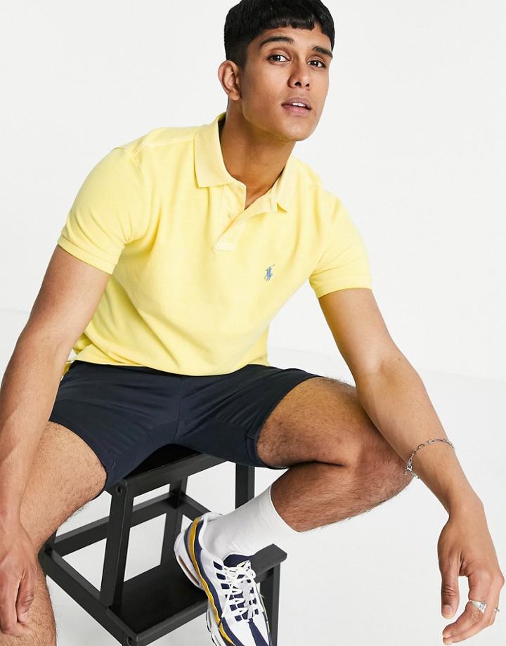 Polo Ralph Lauren Garment Dyed Player Logo Pique Polo In Empire Yellow
